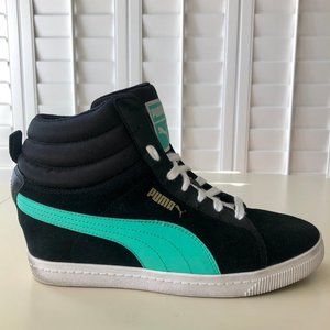 Puma PC Wedge Sport Black Suede Sneakers, Size 9.5